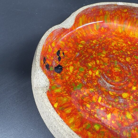 Hand Made Studio Art Pottery Ashtray Trinket Dish Folded Edges Artist Signed VTG - Picture 8 of 12